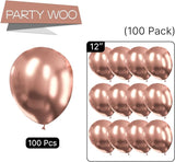 PartyWoo Rose Gold Balloons 100pcs 12 Inch Metallic Chrome Rose Gold