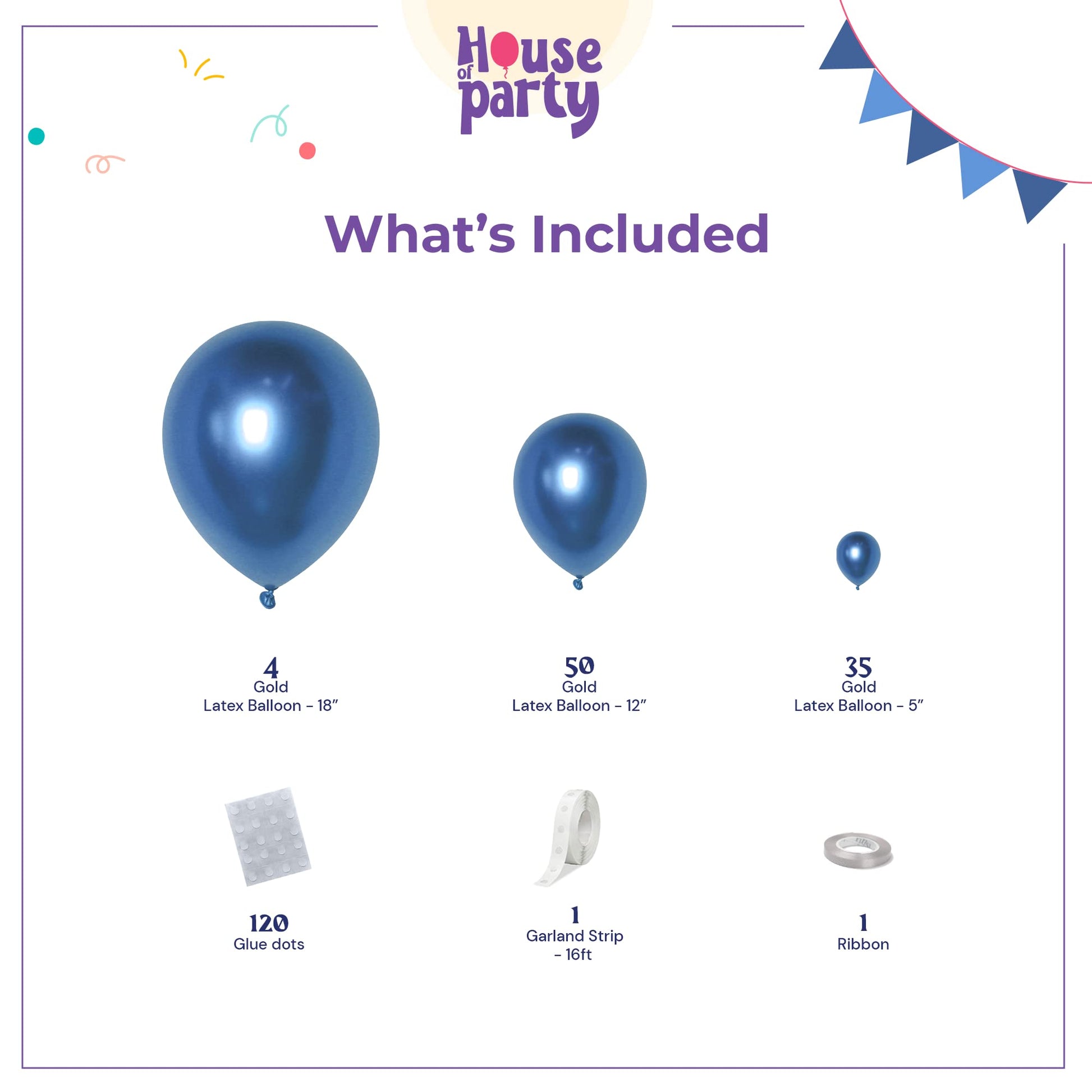 HOUSE OF PARTY Metallic Blue Balloons - Blue Balloon Garland, 5/12/18