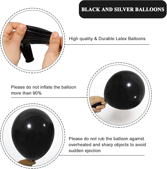 Black and Silver Balloons, 67pcs 12 Inch Metallic Silver and Black