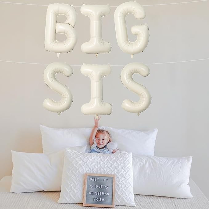 40 Inch Cream BIG SIS Balloons, Large Beige Neutral Big Sis Balloon