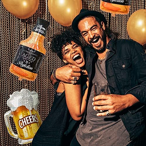 Whiskey Bottle & Beer Cup Balloons (4), Aluminum Foil, Unisex,