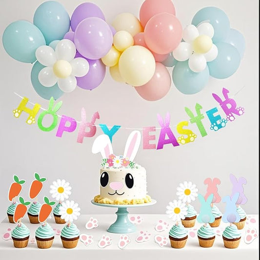 Easter Party Decorations Glitter Bunny Hoppy Easter Banner Spring