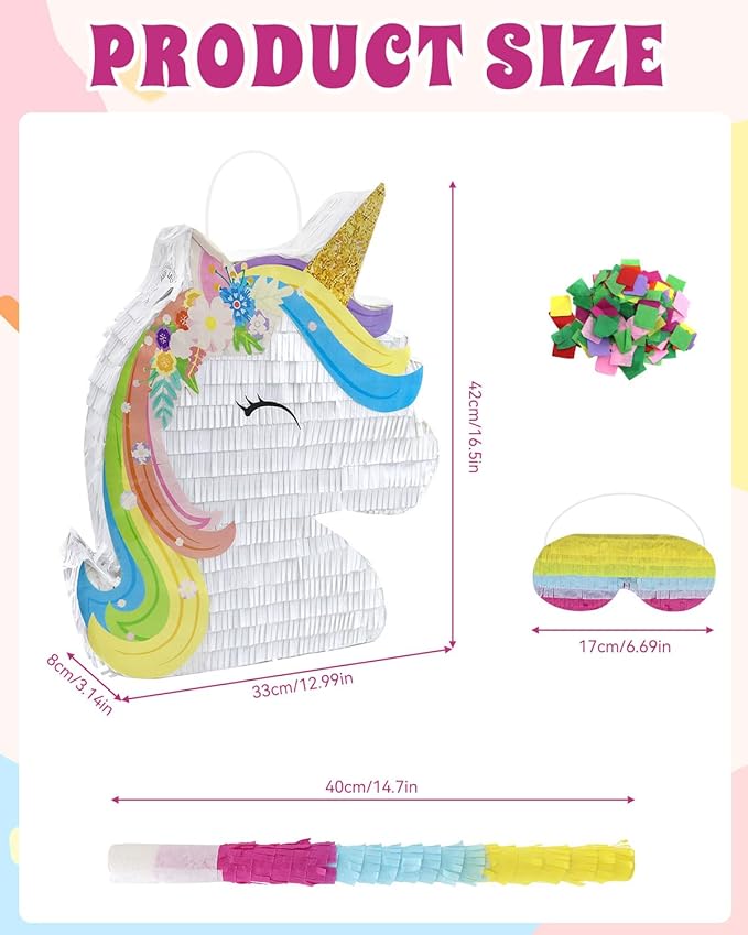 Unicorn Piñata Party Supplies Piñata Bundle with Blindfold and Bat