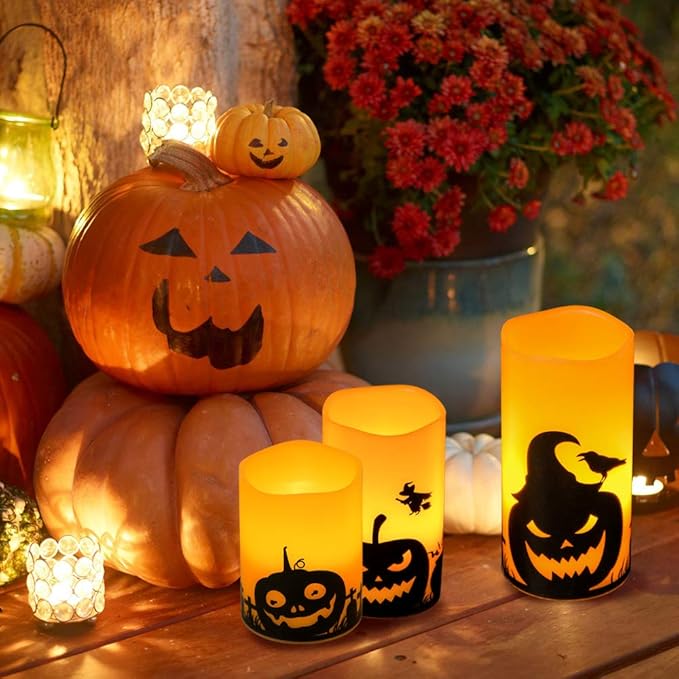 Halloween Flameless Candles LED Flickering Battery Pillar Candles