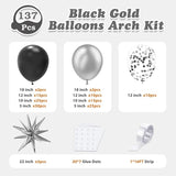 137Pcs Black and Silver Balloons Garland Arch Kit with Stars - 5 10