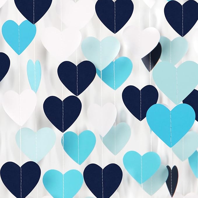Light-Navy Blue White Party-Decorations Heart-Garland - 52ft Bridal