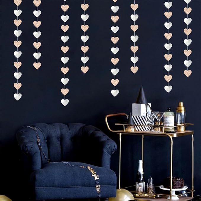 Champagne-Silver Disco Boho Party-Decoration Heart Garland - 52ft