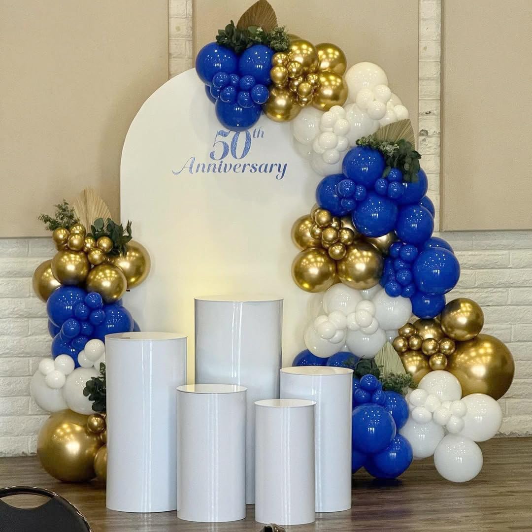Royal Blue and Gold Balloons Garland Arch Kit, 162pcs Royal Blue White