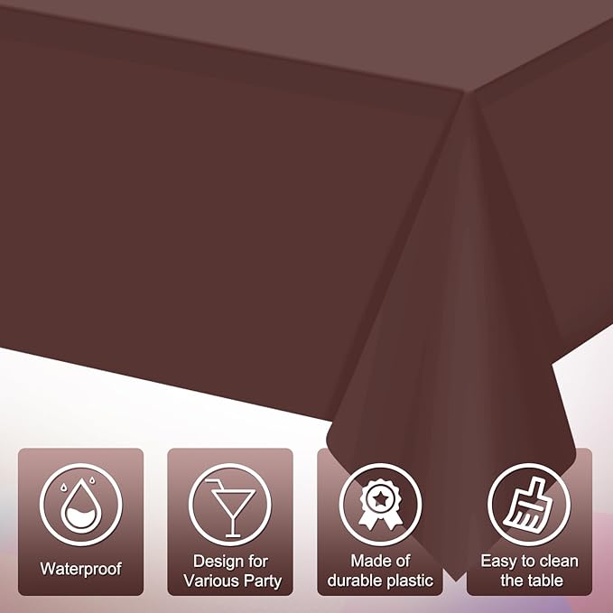 16 Pack Brown Plastic Tablecloth for Rectangle Tables, Premium