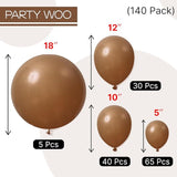 PartyWoo Brown Balloons 140 pcs Different Sizes of 18 12 10 5 Inch