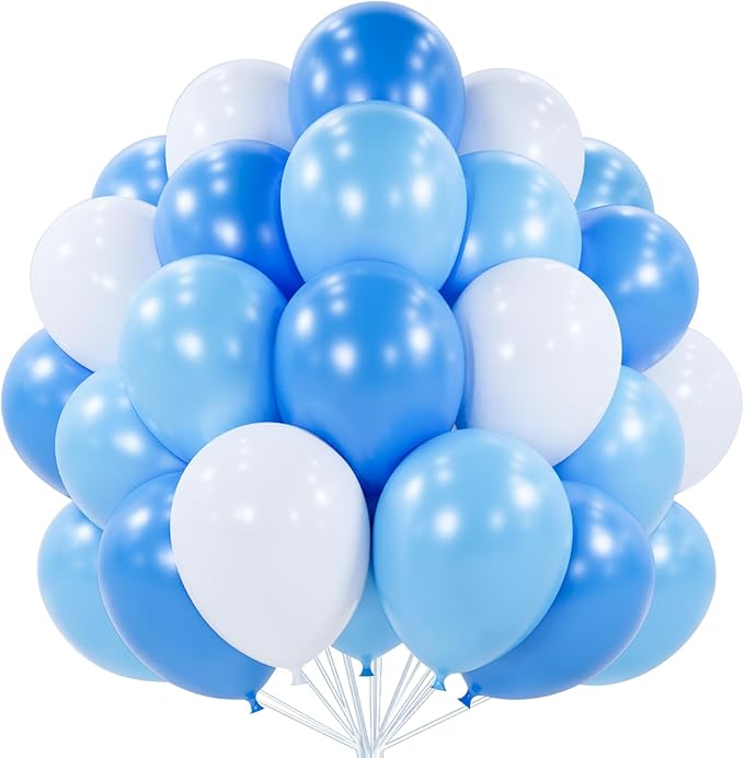 PartyWoo Blue and White Balloons 100pcs 12 Inch Pearl Light Baby