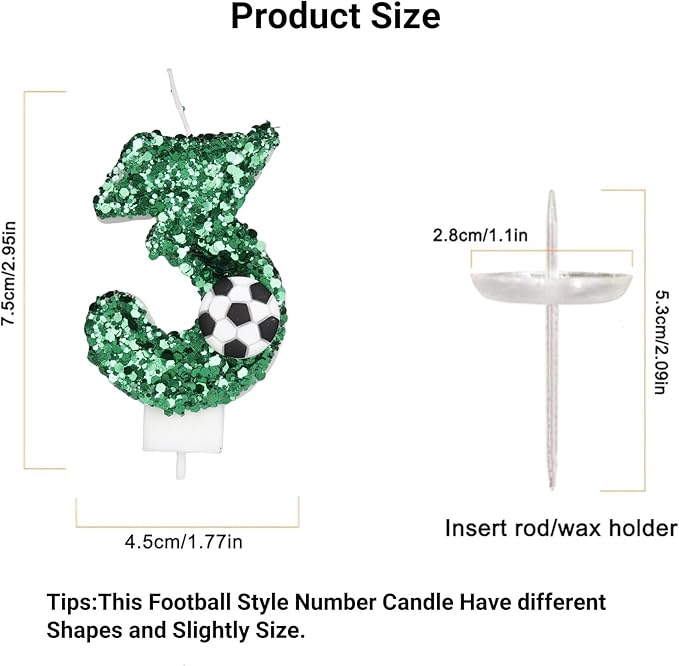 Soccer Candle 3 Number Candle,3rd Birthday Candle Soccer Them Glitter