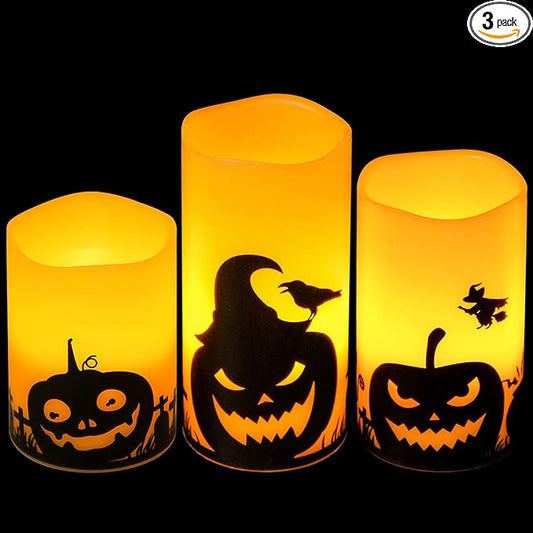 Halloween Flameless Candles LED Flickering Battery Pillar Candles