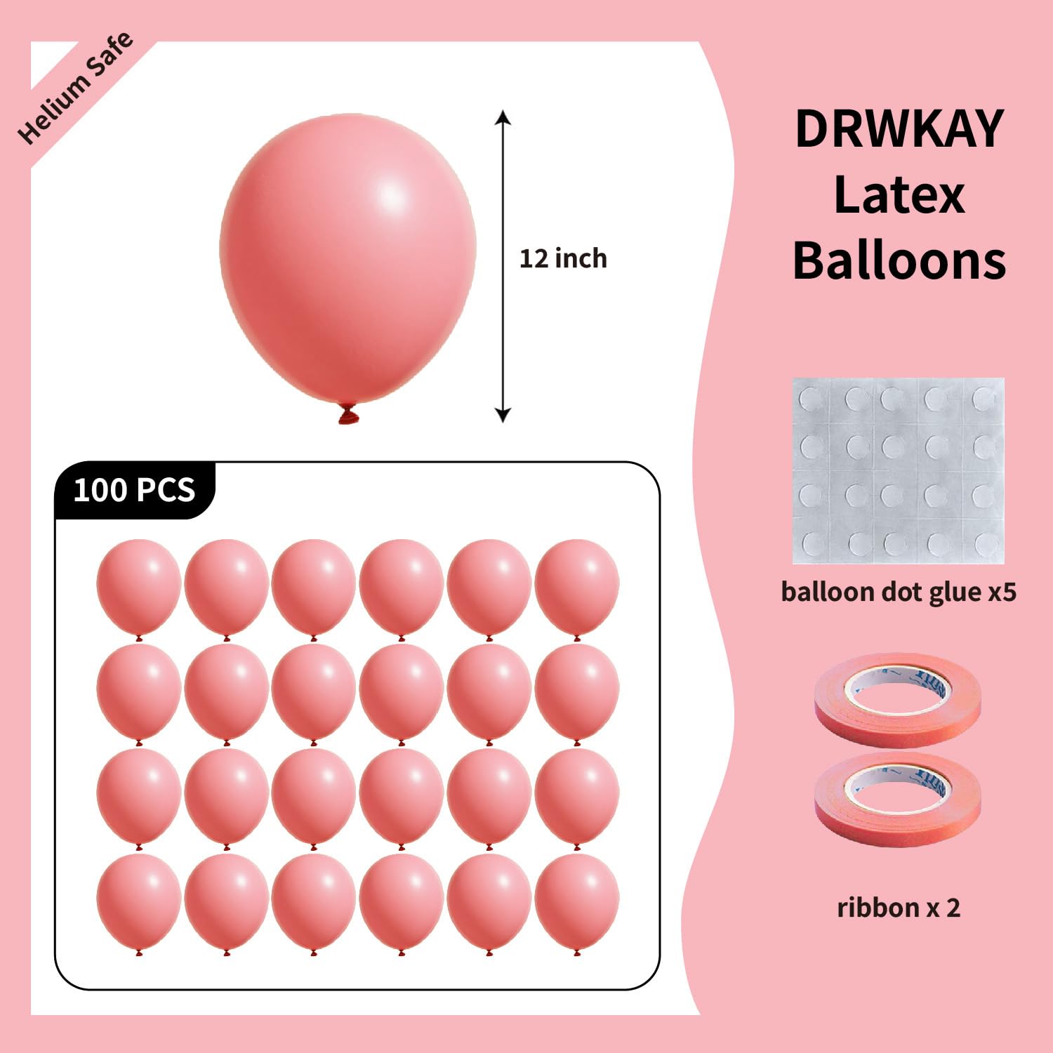 DRWKAY Pink Balloons 100 Pack, 12 Inch Latex Helium Pink Balloons