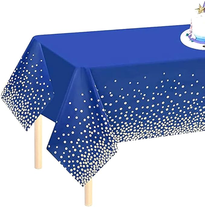 4 Packaging Blue and Gold Plastic Tablecloth, 54 inch x108 inch