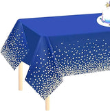 4 Packaging Blue and Gold Plastic Tablecloth, 54 inch x108 inch