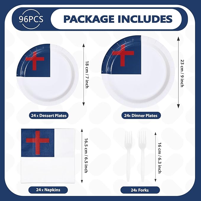 96Pcs Easter Decorations Christian Jesus Flag Plates and Napkins