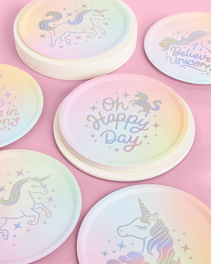 xo Fetti Unicorn Paper Plates 24 pk 9 Unicorn Birthday Party