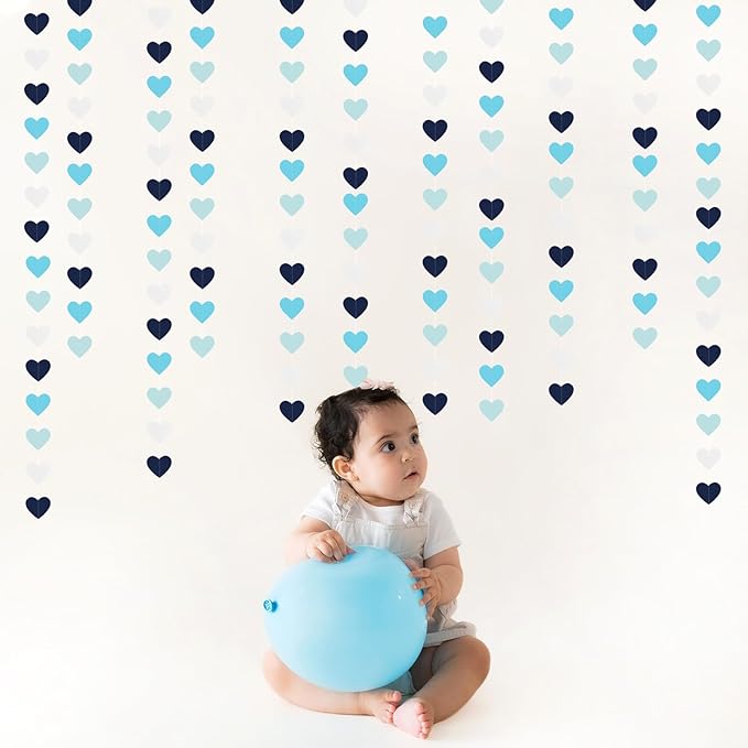 Light-Navy Blue White Party-Decorations Heart-Garland - 52ft Bridal