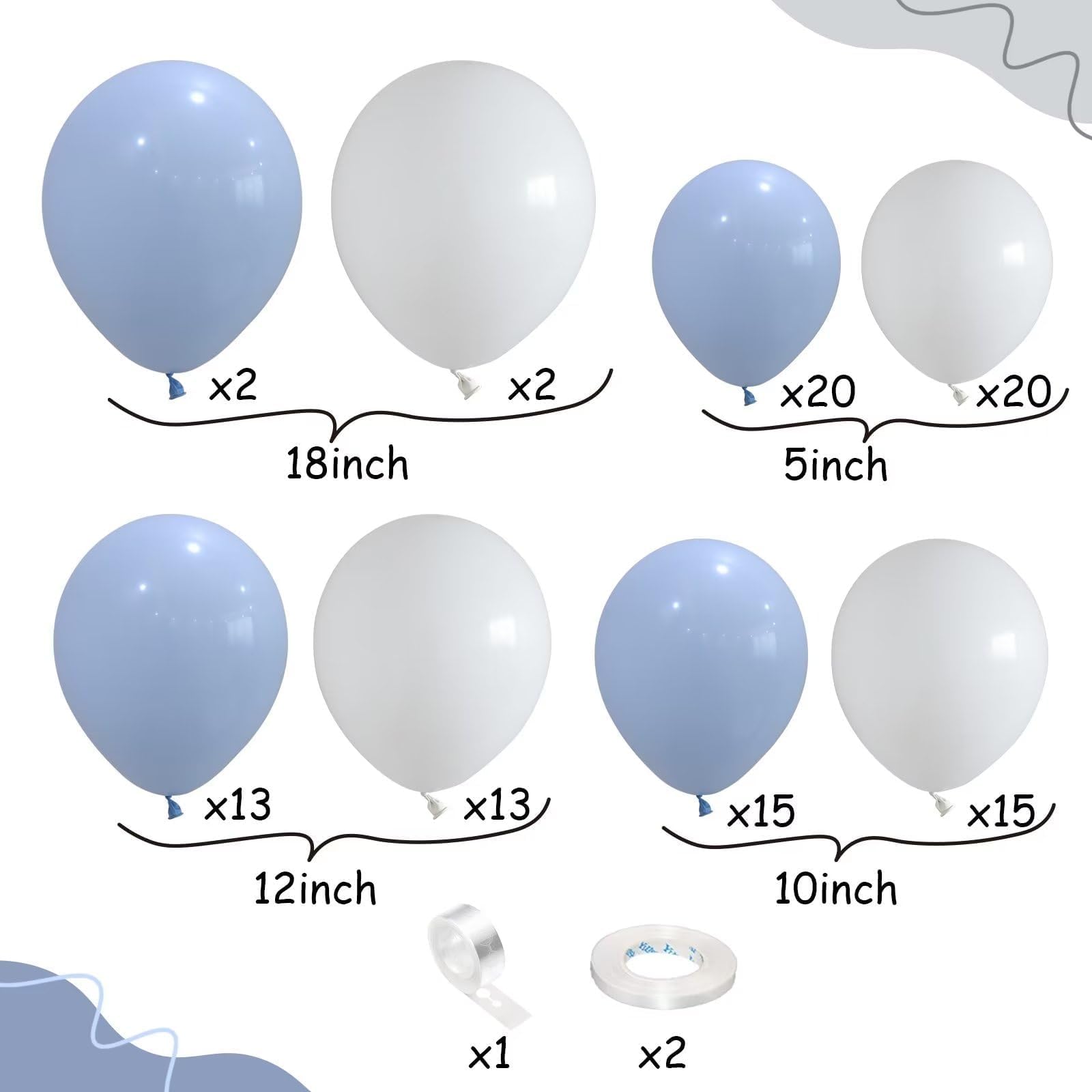 Blue and White Balloon Arch Kit, 100pcs Light Blue White Balloon