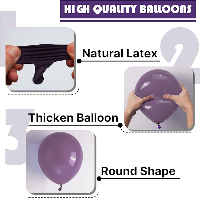 PartyWoo Dusty Purple Balloons 100 pcs Different Sizes of 18 12 10 5