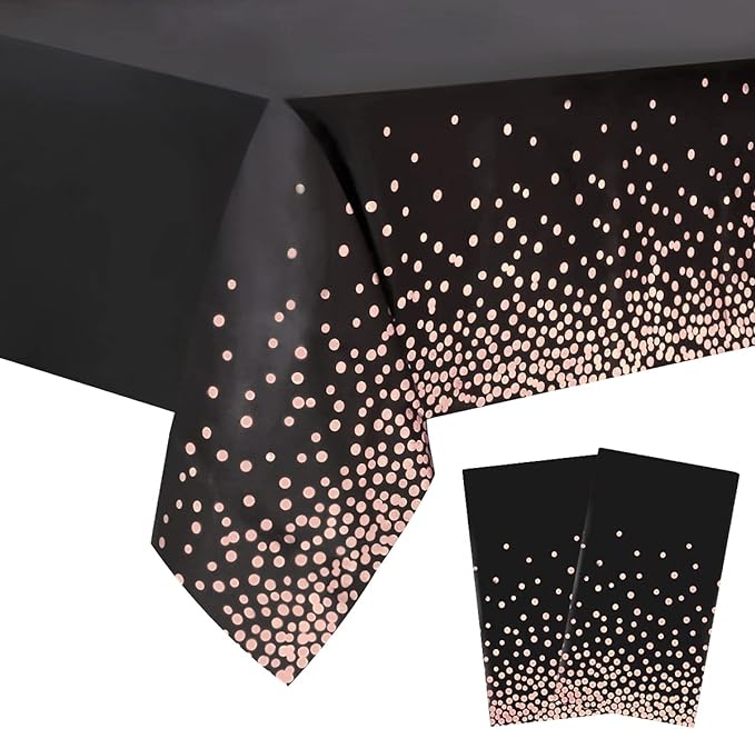 2 Packaging Black and Rose Gold Plastic Tablecloth, 54 "x108