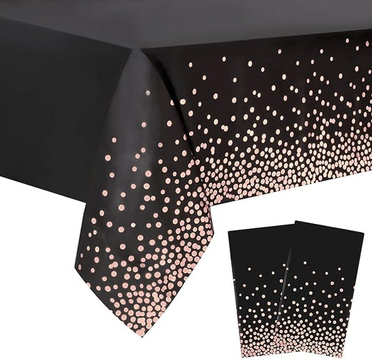2 Packaging Black and Rose Gold Plastic Tablecloth, 54 "x108