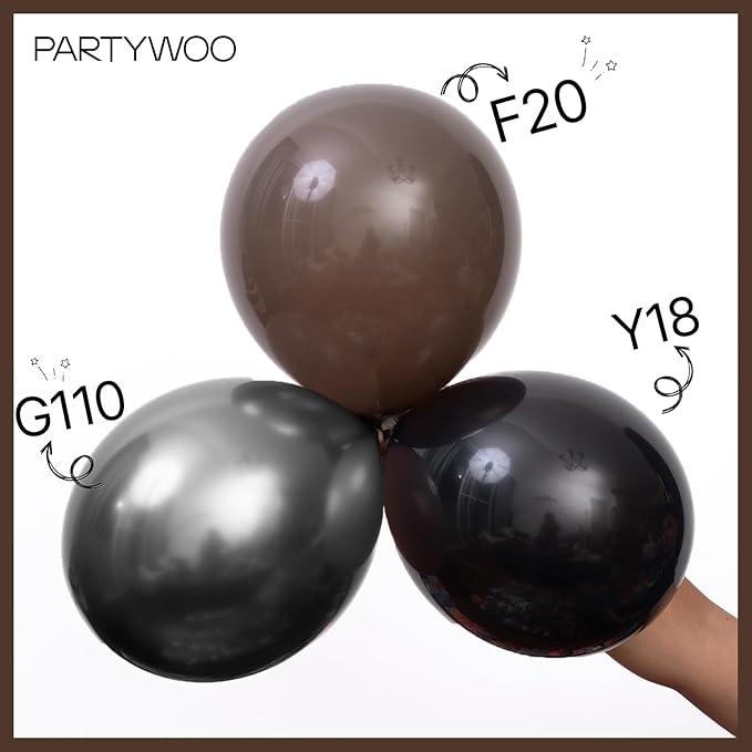 PartyWoo Dark Brown Balloons 100pcs Different Sizes of 18 12 10 5