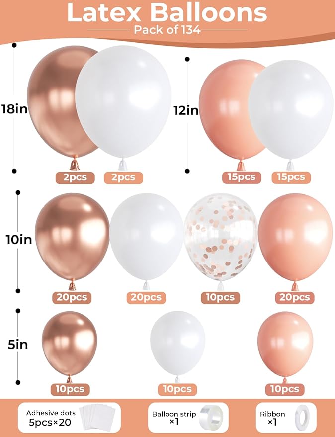 Rose Gold Balloon Garland Arch Kit 18/12/10/5 In Multi Size Metallic