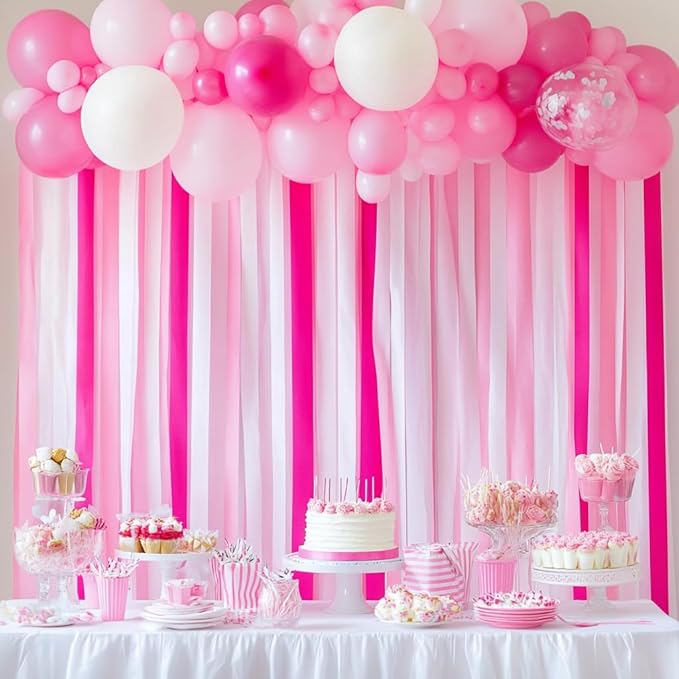12 Pink Streamers, 984ft Pack of Pink Crepe Paper Rolls for