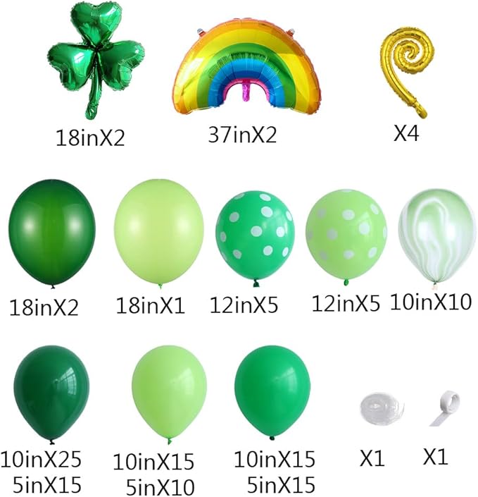 St Patrick's Day Decorations 128pcs Green Balloon Arch Garland Kit