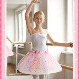 JaGely 9 Pcs Ballet Tutu for Girls Rainbow 3 Layers Fluffy Multicolor