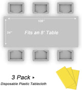 QIKSION Yellow Plastic Table Cloth Disposable 3 Pack, 54 x 108 Inch