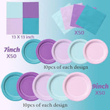 Mermaid Birthday Decorations 150Pcs Pink Blue Purple Plates and