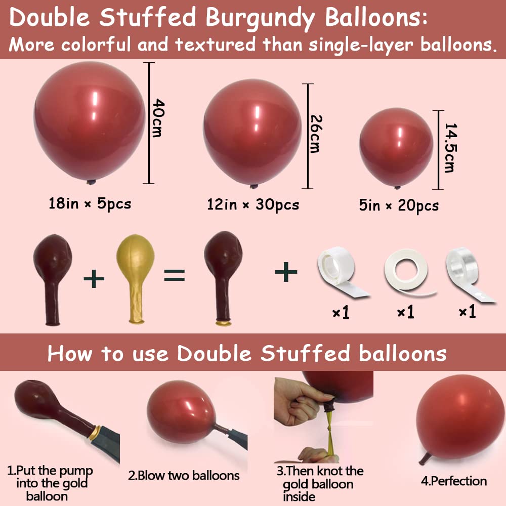 Burgundy Balloons Double Stuffed Wine Red Rose Red Balloon Arch Kit