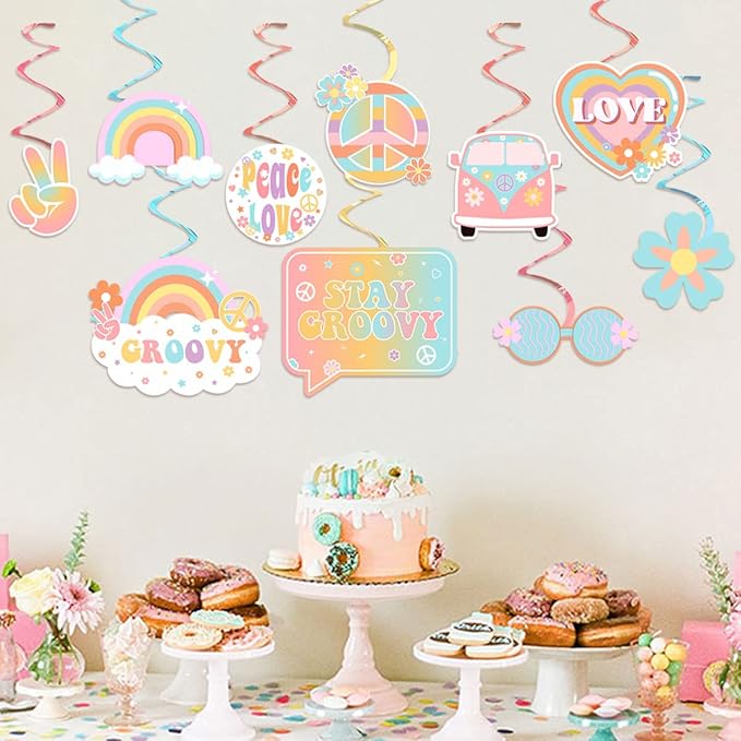 30 Pieces Groovy Hanging Swirls Groovy Retro Hippie Boho Party