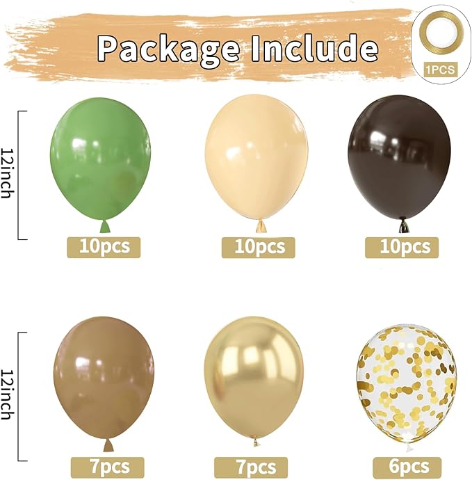 Zesliwy Sage Green Brown Balloons Set,50pcs 12inch Retro Green Dark