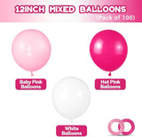 Pink White Balloons 100pcs 12 inch Hot Pink Pastel Pink White