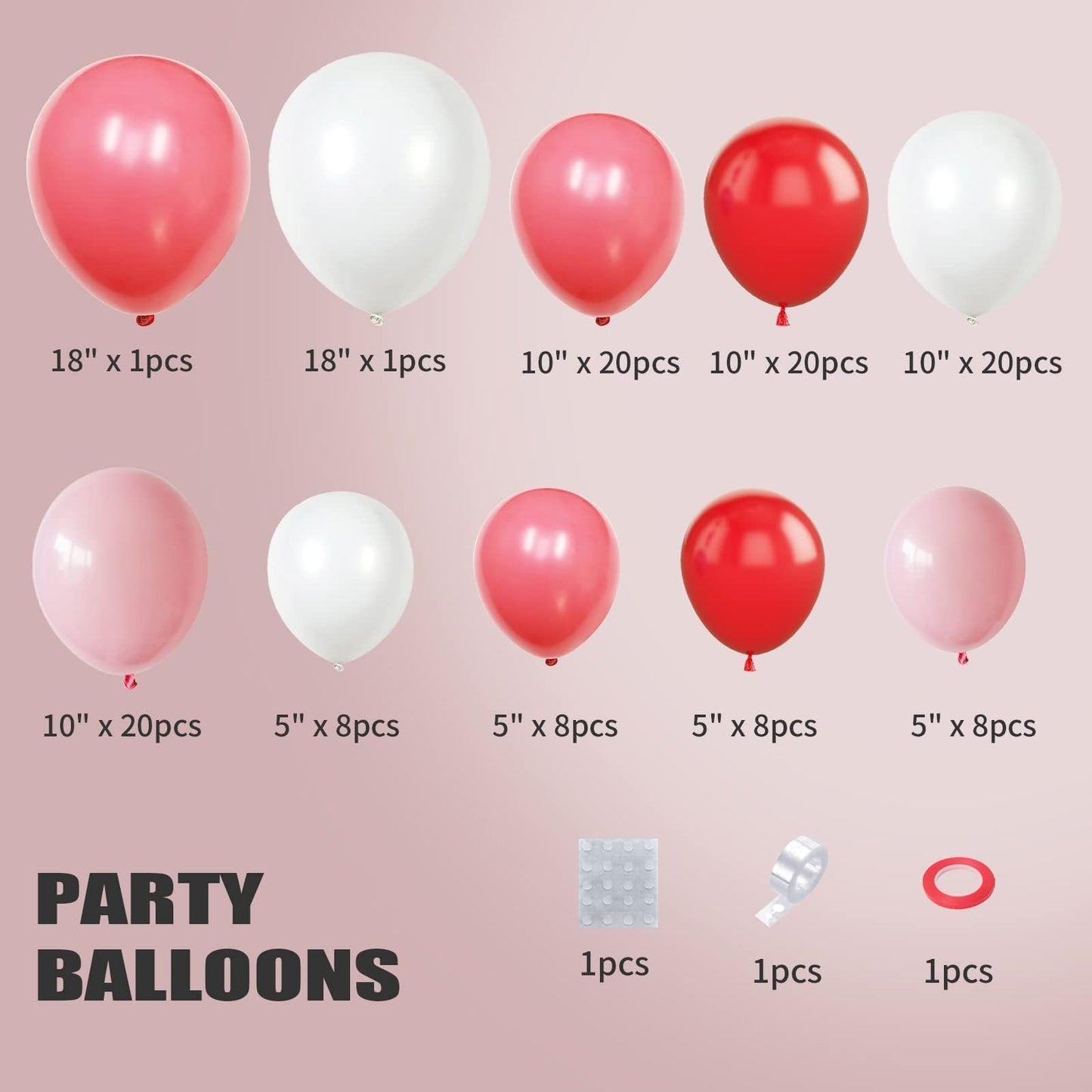 Red Pink Balloon Arch & Garland Kit - White Pink Macaron & Balloons