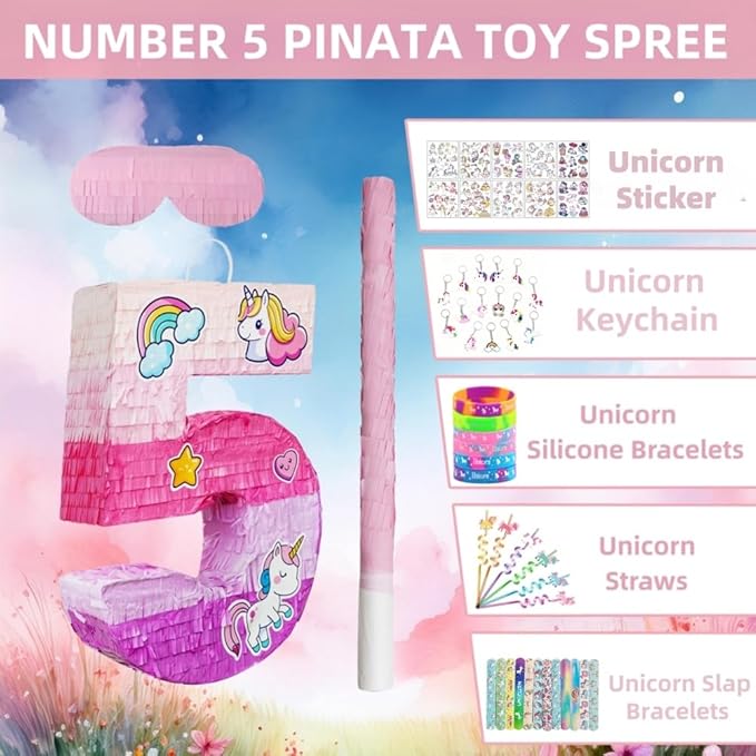 Number 5 Unicorn Pinata for Girls 5th Birthday Party with Party