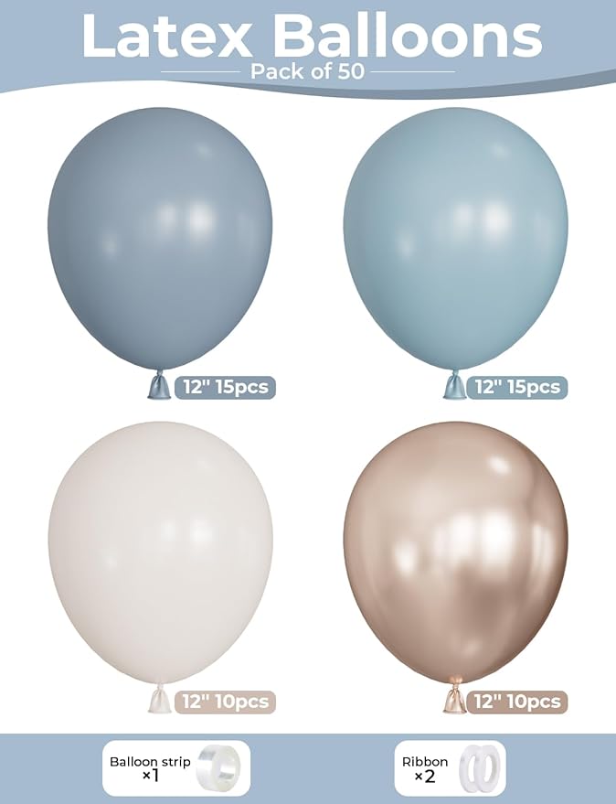 Dusty Blue and Gold Balloons - 12 Inch Dusty Blue Balloons Metallic