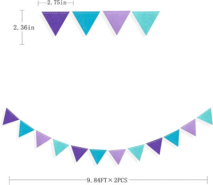 Mermaid Party Decorations Purple Teal Felt Hanging Triangle Mini