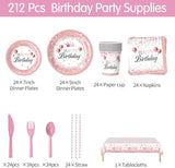 Rose Gold Birthday Party Supplies 212Pcs Disposable Party