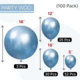 PartyWoo Metallic Light Blue Balloons 100 pcs Different Sizes of 18
