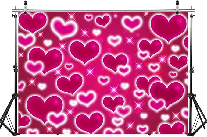 Hot Pink Heart Photo Backdrop 10x8FT Galentines Day Decorations