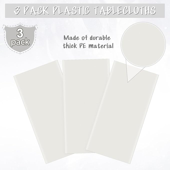 3Pcs 54 x 108 Inch White Rectangle Tablecloth,Disposable Plastic