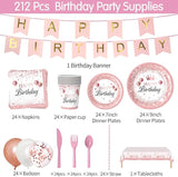 Rose Gold Birthday Party Supplies 212Pcs Disposable Party