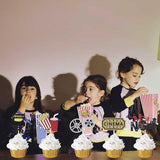 Movie Night Decorations Popcorn Star Foil Balloons Cupcake Toppers