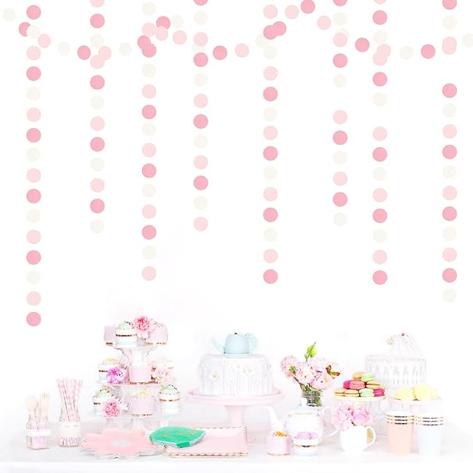 Light-Pink White Girls-Birthday Party-Decoration Garland - 52ft Baby