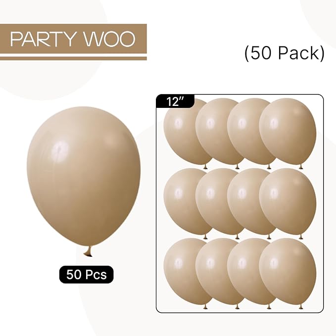 PartyWoo Cream Balloons 50 pcs 12 Inch Beige Ivory Nude Neutral Boho
